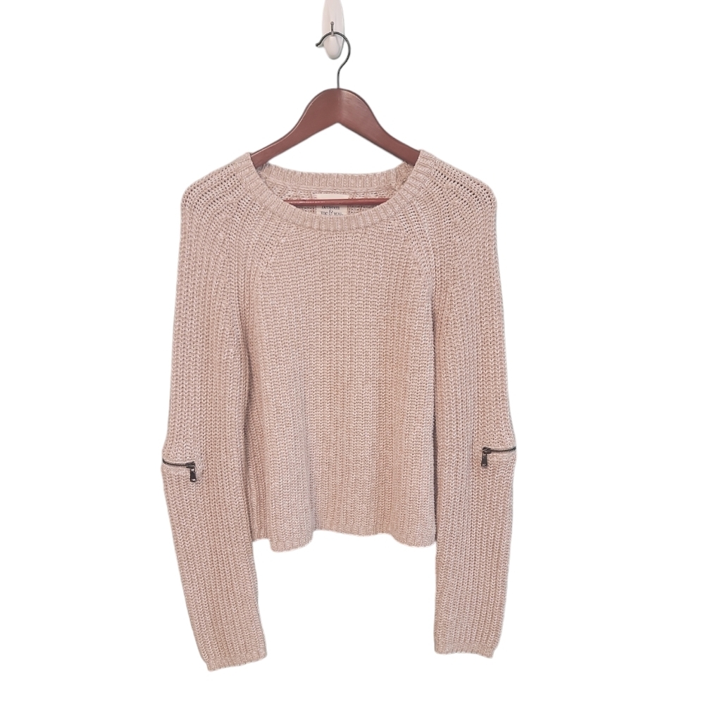 Between Me & You Womens‎ Soft Beige Zipper Sleeve Preppy Sweater Size Large